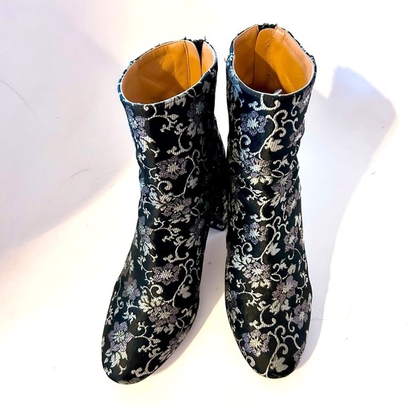 LEWIT 90s Y2K Lanzo Metallic Brocade Floral Ankle Boot Black Silver sz 8 Mobwife - Picture 8 of 14